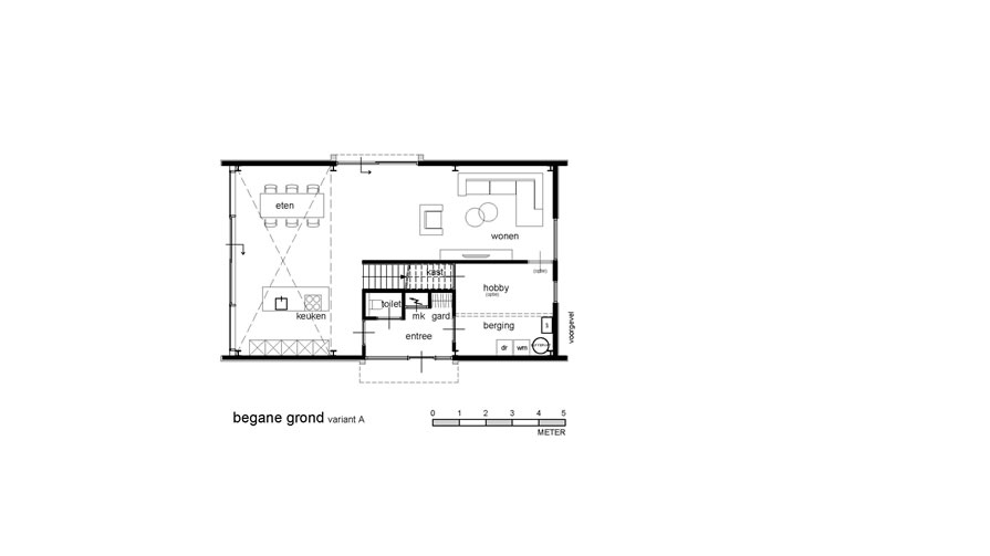 Stalen schuurwoning, variant A
