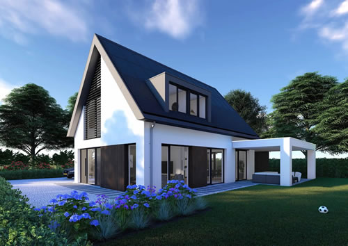Eigentijdse wit gestucte woning