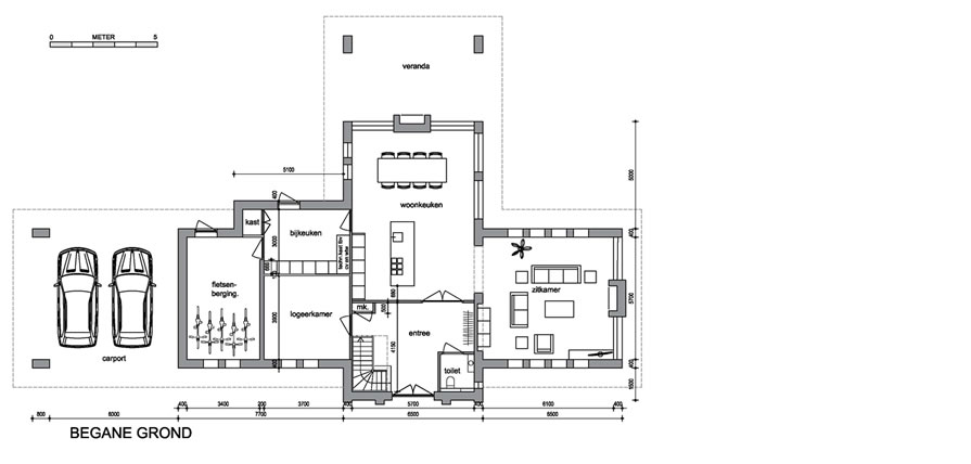 Villa in Prairiehuis- Frank Lloyd Wright-stijl - plattegrond