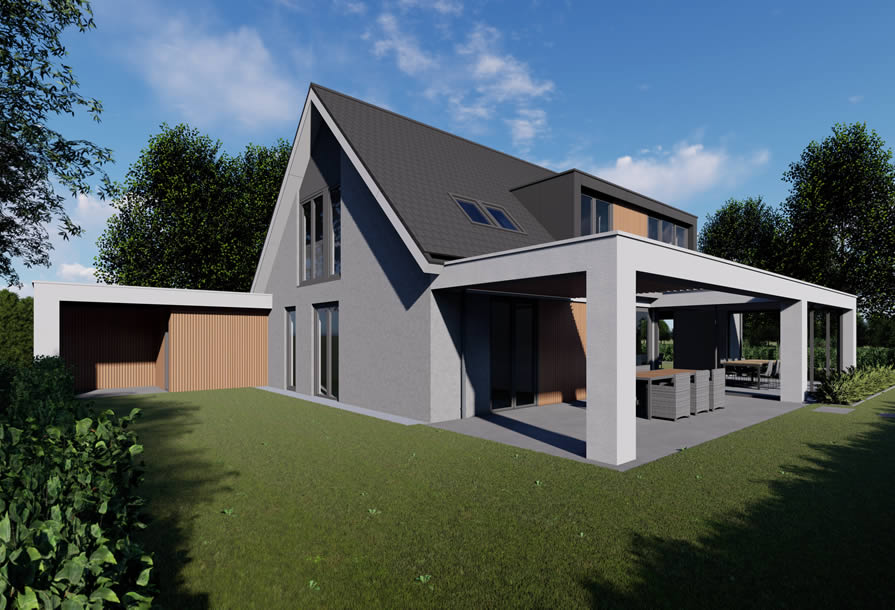 Achtergevel met moderne aanbouwen